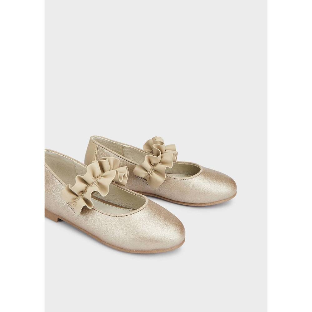 NEW MAYORAL kid's metallic peplum strap flat in gold